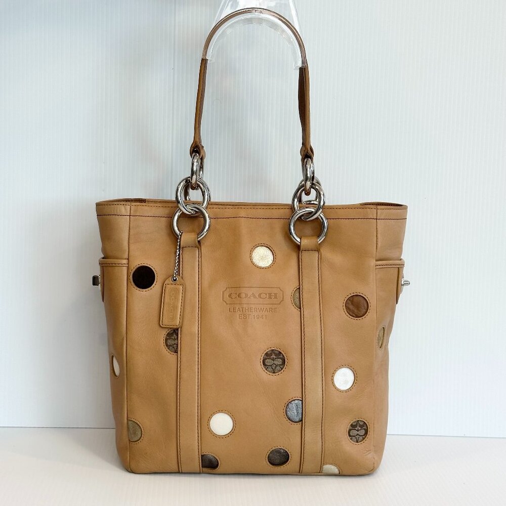 COACH Lunch Gallery Tote Limited Edition Caramel Leather with Polka Dots